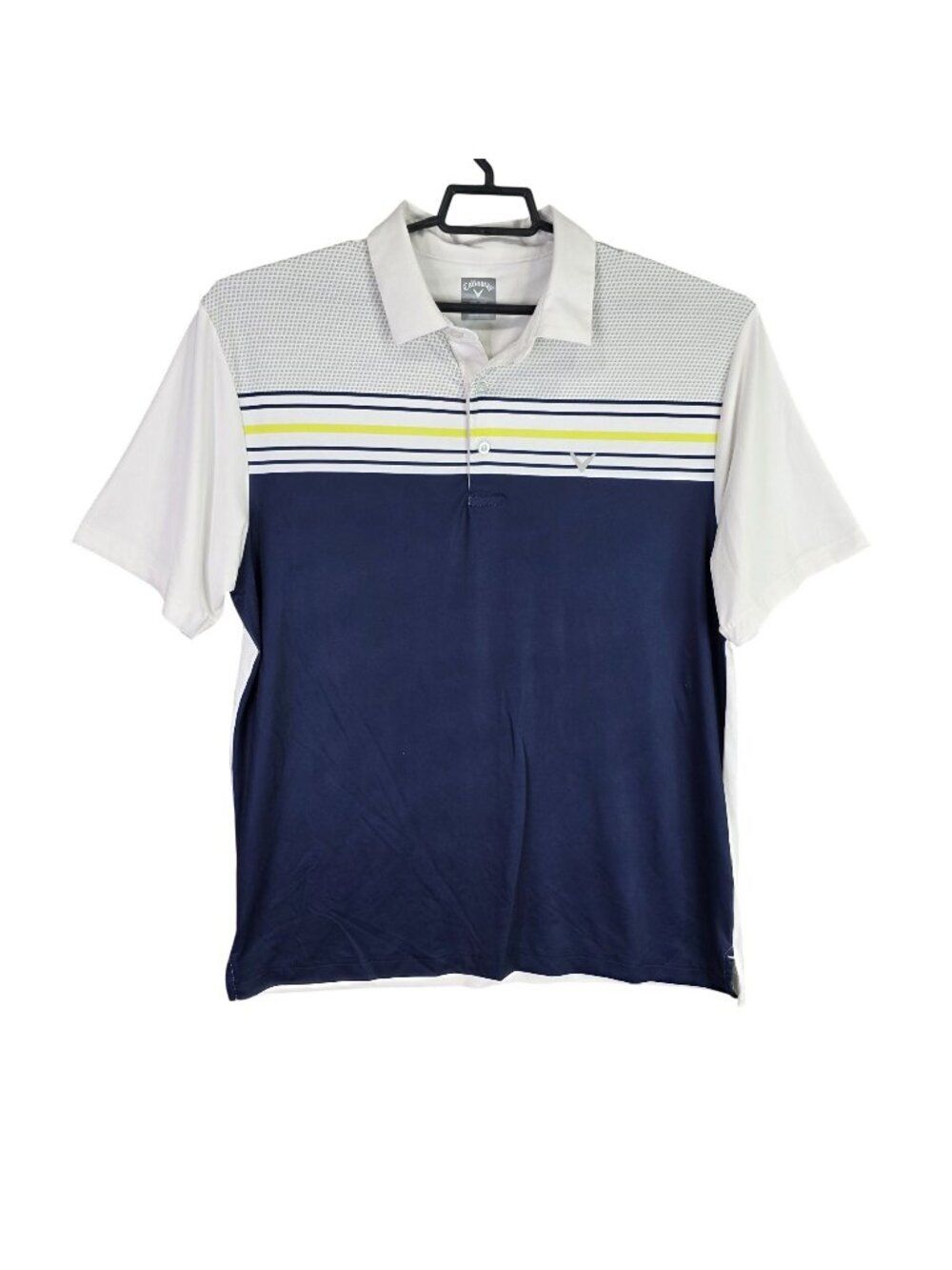 Mens Callaway Navy White Stripe Opti-Dri Golf Polo Shirt Short Sleeve Size L